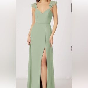 Azazie Everett chiffon floor length tie back bridesmaids dress DUSTY SAGE